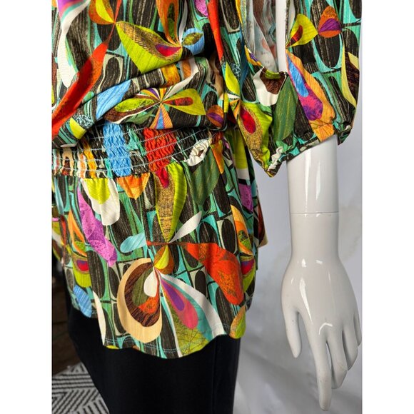 Trina Turk Womens Multicolor Floral Blouse With Elastic Waist & Bishop Sleeves - Picture 11 of 16